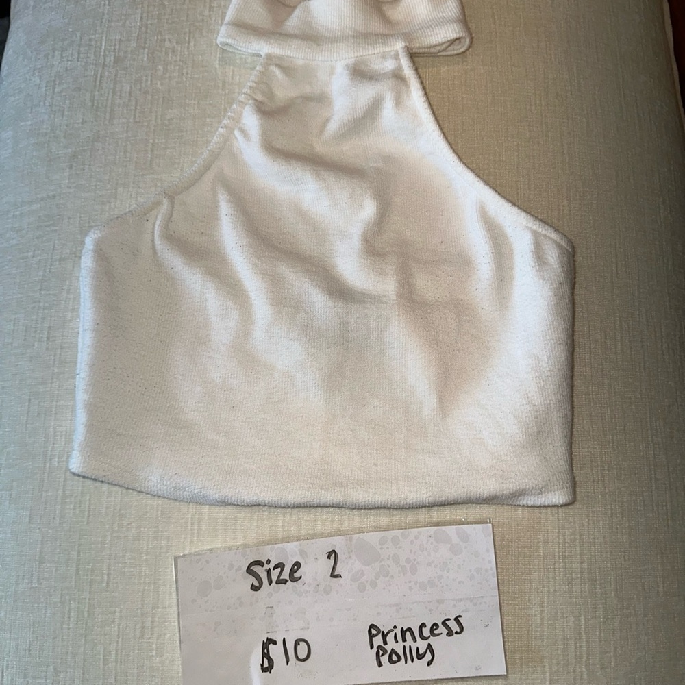 Princess Polly Cream Sleeveless Crop Tank Top